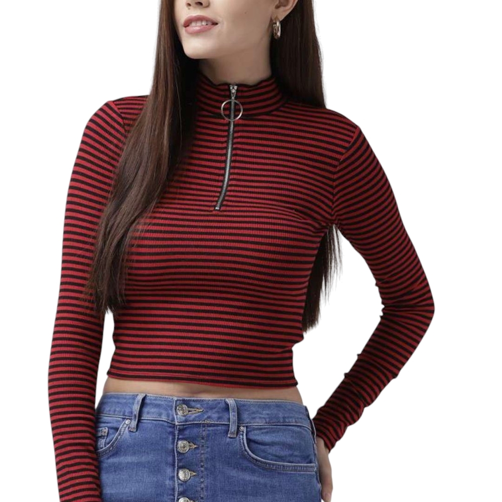 Forever 21 Red and Black Striped Crop Top